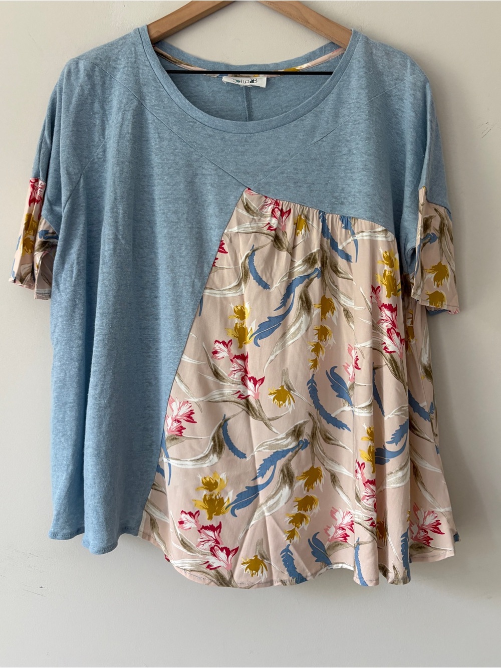 Tulip B Blue & Floral Panel Casual Top